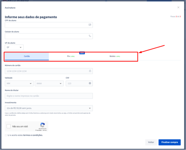 Imagem para escolher a forma de pagamento